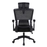 Chaise de bureau ergonomique pivotante à dossier haut moderne avec structure en fer, assise en tissu maillé et appui-tête réglable pour usage domestique ou professionnel
