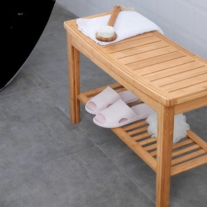 Bamboo Bath Bench With Storage <b>Shelf</b> Solid Wood Minimalist Design Bathroom Stool For Adults And Elderly - Product Image 2