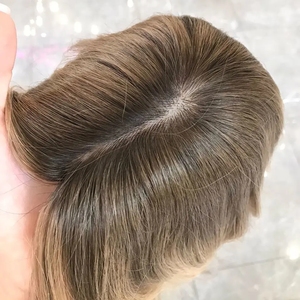 Toppers de cheveux humains de qualité supérieure, cheveux européens bruts, base en soie, mèches blondes, nœuds invisibles, clips pour cheveux, postiches - Product Image 2