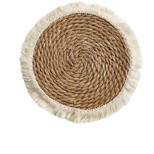 Alfombrilla Aislante de Arcilla Hecha a Mano Estilo Japonés, Elegante Tapete Antideslizante de Lino y Paja con Encaje para Bodas - Product Image 2