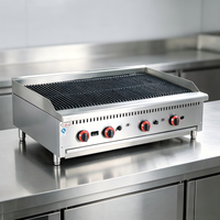 Grill à gaz en acier inoxydable avec pierre de lave et plateau d'égouttage amovible pour snack-bars et commerces de restauration rapide