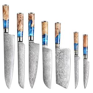 <span class=keywords><strong>Set</strong></span> di <span class=keywords><strong>coltelli</strong></span> <span class=keywords><strong>da</strong></span> cucina fatti a mano in acciaio damasco VG10 Core affilato coltello <span class=keywords><strong>da</strong></span> Chef con manico in resina per posate <span class=keywords><strong>professionali</strong></span> con verdure a base di carne - Product Image 1