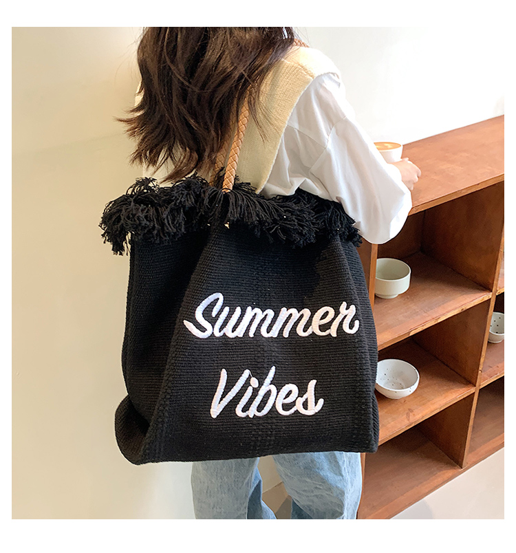 Factory Summer Vibes Canvas Tote Bag Gran capacidad Moda Casual Lady Bolso de hombro con borla