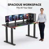 Bureau d'ordinateur de jeu électrique extensible et réglable en acier inoxydable moderne AOR avec crochet pour casque, porte-gobelet, organisateur de câbles ARGB