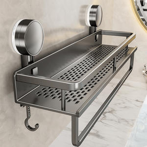 Estante de aluminio de lujo moderno para baño, estante de almacenamiento de drenaje con ventosa montada en la esquina para artículos de tocador - Product Image 1
