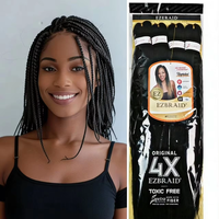 Lot de 4x de Cheveux à Tresser Pré-Étirés EZ - Pack Jumbo Économique de 300g - Tresses Synthétiques Faciles à Poser à l'Eau Chaude - Sans Démangeaisons