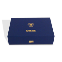 Emballage de boîte magnétique cadeau en carton épais rigide personnalisé bleu de luxe PR avec carte de remerciement estampée à chaud pour le client