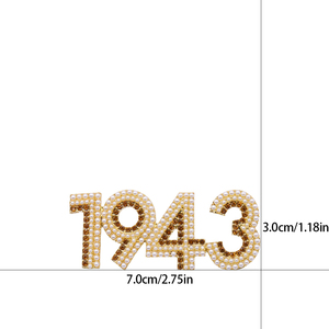Diseñador de moda 3 filas perla y piedra acento 18K chapado en oro griego Philo año de fundación 1943 tono broche de hermandad Pin - Product Image 2