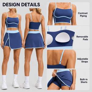 Conjunto Deportivo de 2 Piezas para Mujer, Falda Pantalón para Tenis y Golf, Secado Rápido, Sujetador Deportivo Corto con Shorts Integrados, Ropa Deportiva de Verano - Product Image 3