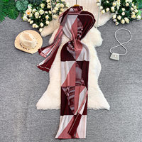 Robe longue sexy pour femme, élégante, à col rond et écharpe, extensible, froncée, qui flattere la silhouette, avec fente