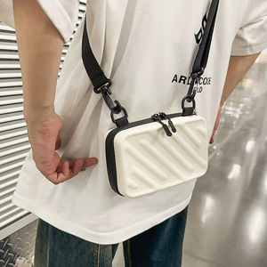 Unisex Casual <b>Small</b> Square <b>Bag</b> <b>Black</b> Hard Box Style Letter Single Shoulder Crossbody PU <b>Bag</b> Fashionable Versatile New - Product Image 6