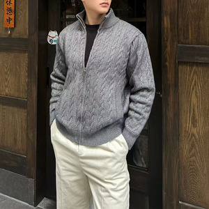Cardigan da Uomo Invernale/Autunnale in Maglia a Treccia Pesante con Collo Alto, Tinta Unita, Chiusura a Zip, Caldo e Casual Elegante - Product Image 4