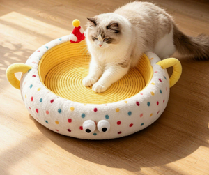 Lit rond mignon pour chat, nid douillet en peluche, design à pois colorés, maison de sommeil chaude pour chats et animaux de compagnie - Product Image 3
