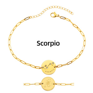 Pulseras y Brazaletes <span class=keywords><strong>de</strong></span> Moda al por Mayor <span class=keywords><strong>de</strong></span> Acero Inoxidable 316L con Baño <span class=keywords><strong>de</strong></span> Oro <span class=keywords><strong>de</strong></span> 14k y 18k, Pulsera <span class=keywords><strong>de</strong></span> Cadena con <span class=keywords><strong>Signo</strong></span> Zodiacal para Mujer - Product Image 5