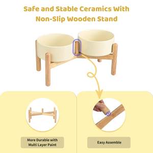 Elevated Ceramic Pet Bowl <strong>Set</strong> with Wooden Stand for Dogs and Cats Non Slip Feeding Station Easy Assembly Durable Design - Product Image 4
