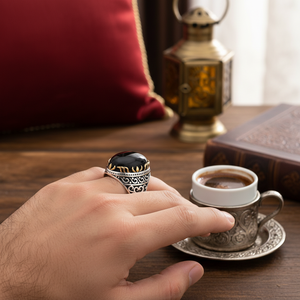 Oval Onyx Stone Tugra Design Ottoman <b>Men's</b> <b>Ring</b> Turkish Handmade Wholesale Authentic <b>Silver</b> <b>Men</b> <b>Ring</b> - Product Image 3