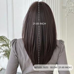 Perruque complète pour <span class=keywords><strong>femme</strong></span>, résistante à la chaleur, de haute qualité, <span class=keywords><strong>mi</strong></span>-longue, noire et brune, à couches, lisse, pour l'exportation - Product Image 3