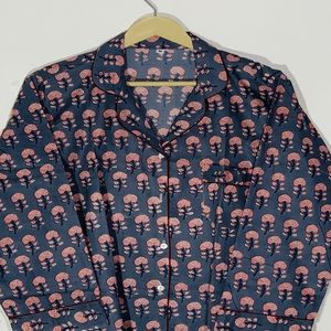 Premium Quality All Size Dark Blue Cotton <b>Pyjama</b> Set, Floral Hand Block Print Sleepwear for Bulk Price Available - Product Image 6