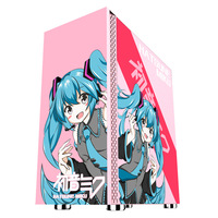 Casing Komputer OEM ATX Kartun dengan Sisi Kaca Temper Transparan, Pendingin Air, untuk Komputer Desktop Gaming E-sports