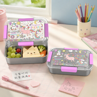 Boîte à lunch en acier inoxydable pour enfants avec impression de licorne de dessin animé personnalisée, récipient de stockage alimentaire pour filles, idéal pour la rentrée scolaire et les pique-niques