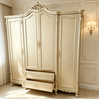 Armoire de Luxe Européenne Dorée Autoportante Multi-Portes pour Chambre à Coucher, Rangement pour Villa, Hôtel, Projet, Vente en Gros