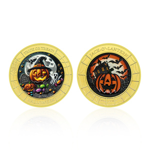 Médaille commémorative 3D en alliage <span class=keywords><strong>de</strong></span> zinc, plaquée or et argent, avec motifs en relief, squelette, citrouille, friandise ou farce, souvenir cadeau <span class=keywords><strong>pour</strong></span> Halloween - Product Image 6