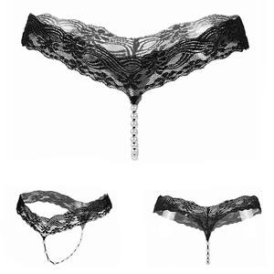 Lot de 6 culottes string pour femmes, dentelle noire, détail perle, taille basse, respirantes, lingerie sexy - Product Image 5