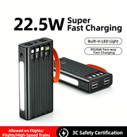 Batterie externe portable LGC A20000mAh PD 22.5W à charge rapide en ABS avec protection multi-couches, quatre câbles, entrée/sortie Type-C, suspendable
