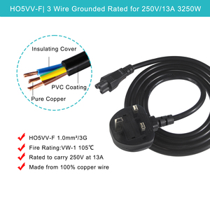 Bs sigorta fiş dizüstü çiçek kabloları 3 Pin şebeke kablosu İngiltere C5 Iec320 C6 konektörü için uzatma kurşun güç kablosu - Product Image 3