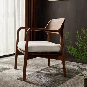 Fauteuil de salon en bois massif de style scandinave, siège rembourré en noyer noir, chaise de salon - Product Image 3