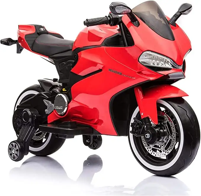 उच्च गुणवत्ता वाले 12v किड्स मोटरसाइकिल राइड ऑन खिलौने एलईडी लाइट और साउंड व्हील के साथ ट्रेनिंग व्हील को रोशन कर सकते हैं
