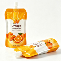 Pochettes souples personnalisées de 150 ml et 250 ml pour jus de fruits, avec bec verseur et bouchon à vis en aluminium