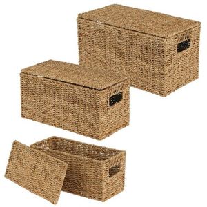 Kinderzimmer-Deko Rattan-Haus Faser-Brotkasten mit Bambusdeckel 3-teilig Oxford-Stoff Wäschekorb Seegras-Korb mit Fächern - Product Image 6