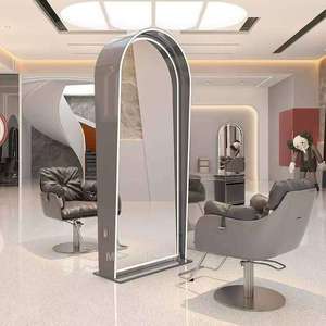 Luxury Barber Salon Glass Mirror Stand Modern Simple LED Lighted Salon Hair Cutting Mirror for Bedroom & <b>Outdoor</b> Use - Product Image 5