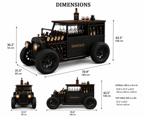 Chariot de bar industriel vintage avec comptoir en bois, structure métallique, rangement pour bouteilles de vin et porte-verres suspendu pour la décoration de bar - Product Image 2