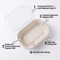 Topverkochte 700ml ovale suikerrietpulp takeaway container 24oz milieuvriendelijke verpakking herbruikbare wegwerpopties deksel voor