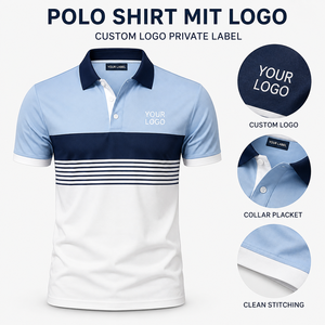 Polo personnalisé de luxe pour homme avec logo, broderie sur mesure, coloris bleu et blanc, qualité supérieure, fabriqué sur commande, fournisseur - Product Image 3