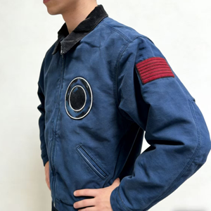 Blouson bomber personnalisé avec logo brodé, <span class=keywords><strong>bleu</strong></span> <span class=keywords><strong>marine</strong></span>, toile de coton cirée 16 oz, pour homme - Product Image 4