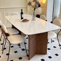 Table à manger extensible de style moderne en bois massif et marbre rectangulaire 6 places avec chaise en noyer noir