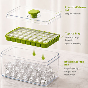 Bac à glaçons à ouverture facile avec bac de rangement, machine à glaçons de grande capacité (32-96 cubes) de qualité alimentaire avec couvercle et pelle pour bar à domicile - Product Image 3