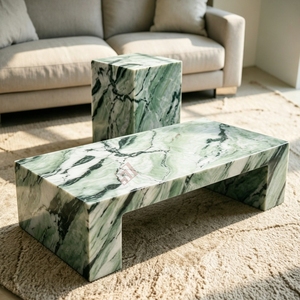 High End Polished Surface Premium Cloudy Green <b>Marble</b> Coffee <b>Table</b> Modern Plinth Side Living Room Furniture - Product Image 2