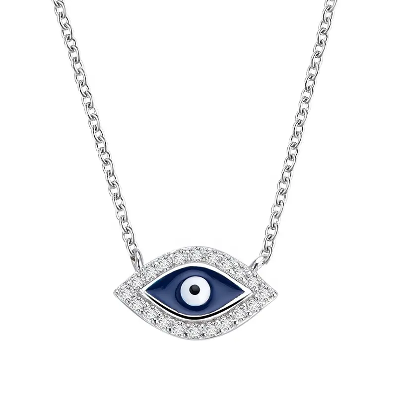 Fashion Devil eye necklace sterling 925 pure silver inlay cz stone devil eye pendant charm necklaces