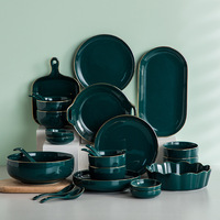 Nordic Simple Retro Phnom Penh Tableware Peacock Green Creative Ceramic Plate Spoon Dish Bowl Tableware Set