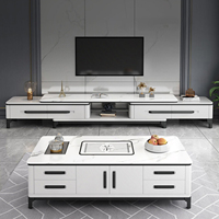 Ensemble de meubles de salle à manger pour maison moderne Vitrine TV Stand Rock Board Display Table basse blanche et grise avec tiroirs