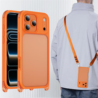 Coque de téléphone antichoc translucide mate pour iPhone 17 16 15 Pro Max, anti-chute, orange, en TPU+acrylique avec trou pour cordon amovible