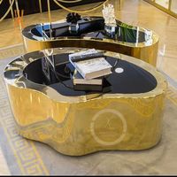 Table basse moderne en acier inoxydable or, de luxe or, noir, 2 pièces