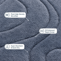 Ensemble de 3 tapis de salle de bain antidérapants en microfibre absorbante, motif ondulé à poils longs en forme de U, lavable, gris foncé