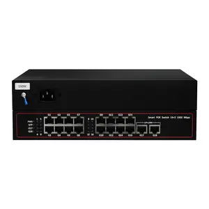 Conmutador PoE de 16 puertos de 10/100/1000M con 2 Gigabit Uplink 150W Power Over Ethernet Conmutador de red POE de 18 puertos