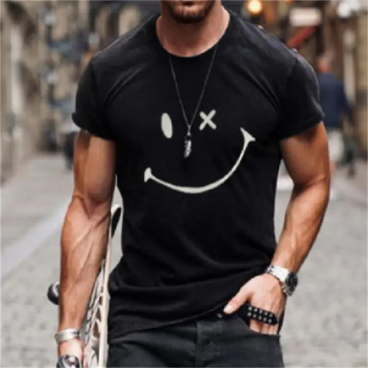 Zomer Nieuwe Smiley Face Print 3d T-Shirt Heren Ronde Hals Street Hiphop Stijl Sport Korte Mouwen