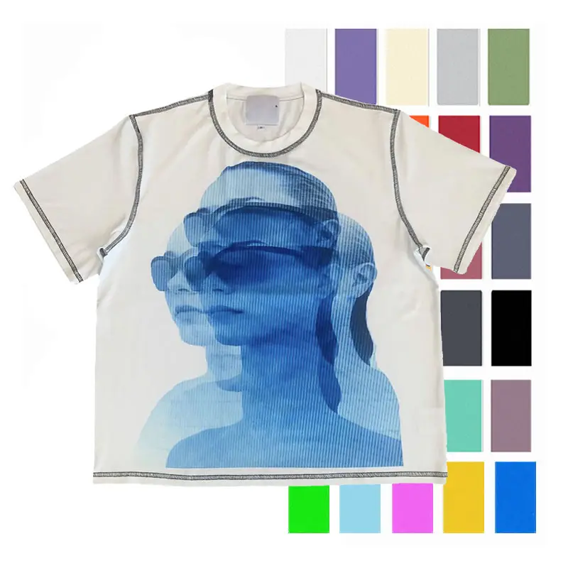 2022 Sommer 100% Baumwolle Solid Custom Pattern Siebdruck T-Shirt Männer Hip Hop Street O-Neck Männlich Kontrast Stich T-Shirt
